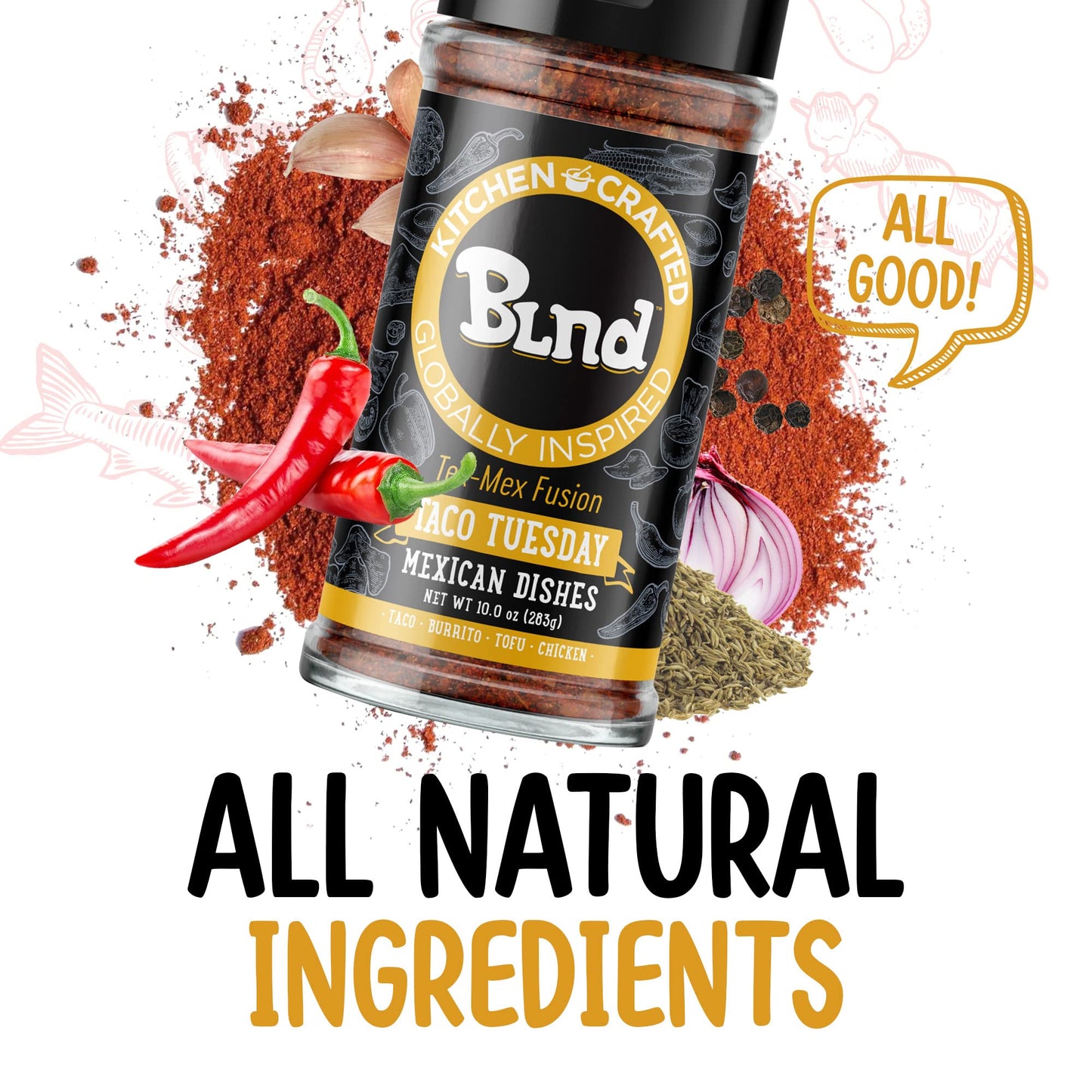 Kitchen Crafted - BLND Taco Tuesday, Gluten Free Taco Seasoning Mix, Herbs, Spices & Seasonings for Cooking Taco Meat, Enchilada