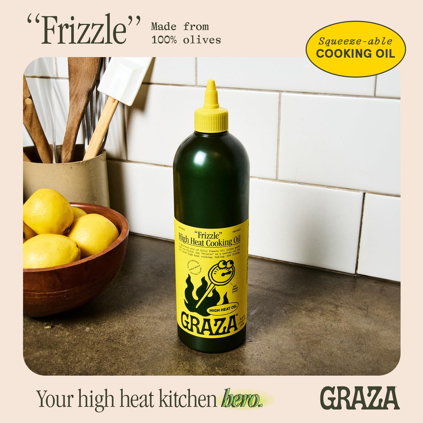 Graza Frizzle High Heat Cooking Oil - Neutral Flavor, 25.3 Fl Oz (750ml), Single Origin Olive Oil from Spain