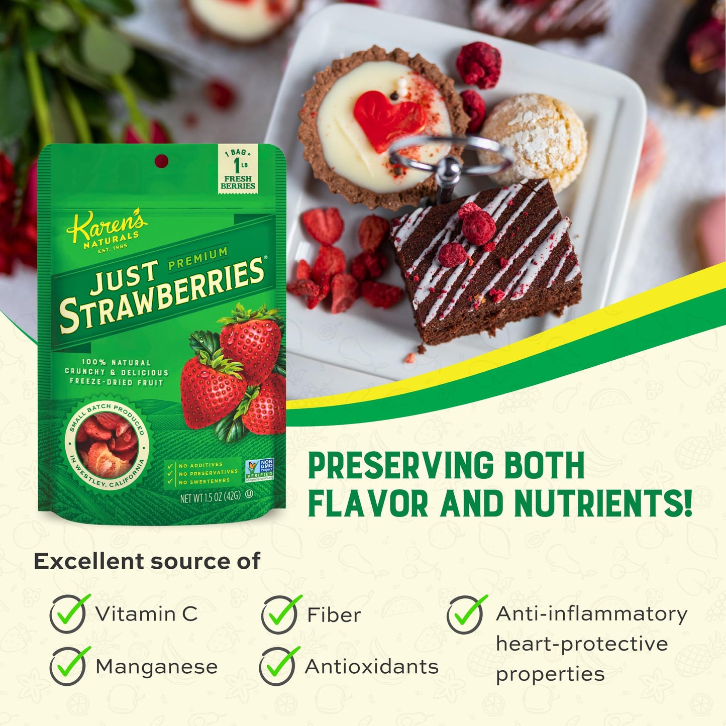 Karen'S Naturals Freeze-Dried Strawberries, 1.5Oz, Pack Of 12 - Flavor Packed Freeze Dried Fruit, Crunchy Strawberries, Healthy