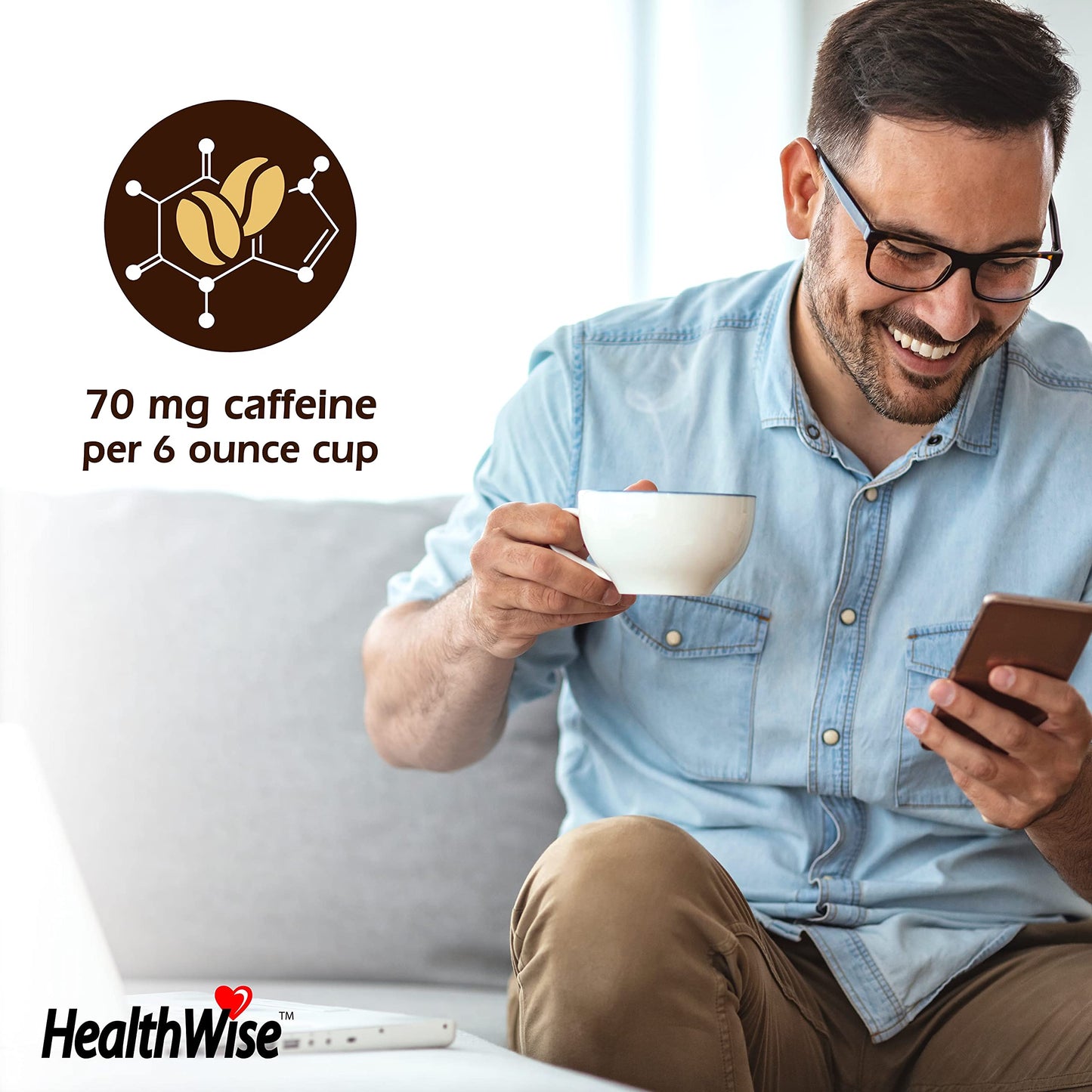 Healthwise Low Acid Coffee Ground Coffee, 100% Colombian - Medium Roast, Healthier Coffee For Sensitive Stomachs, 12-Ounce Cans (Pack Of 12)