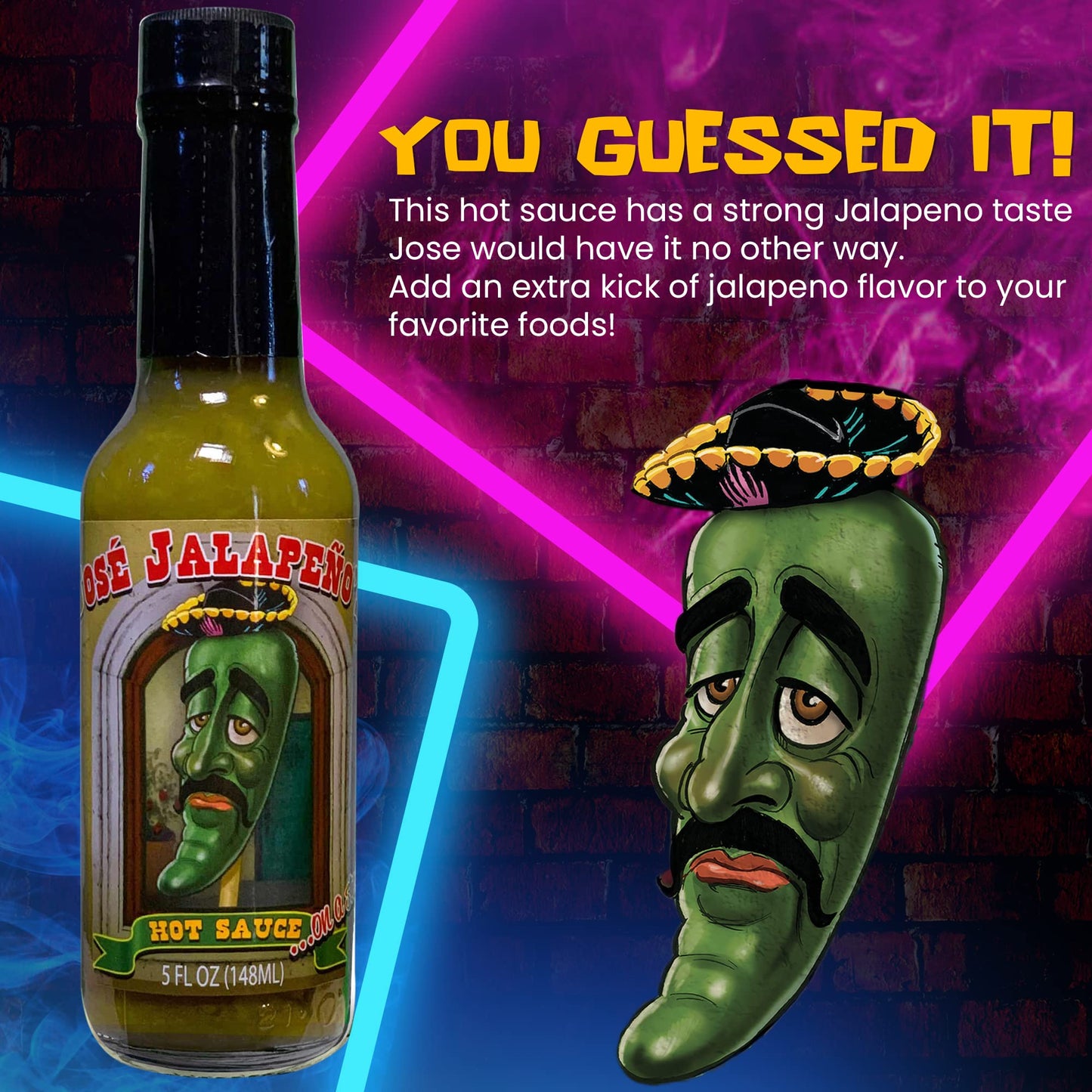Jeff Dunham - Jose Jalapeno Hot Sauce | Jalapeno and Habanero Peppers for a Spicy and Flavorful Kick (5 fl oz)