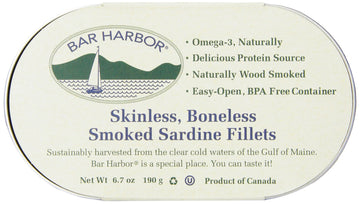 Bar Harbor Wild Smoked Sardine Fillets, Skinless Boneless, 6.7 Ounce