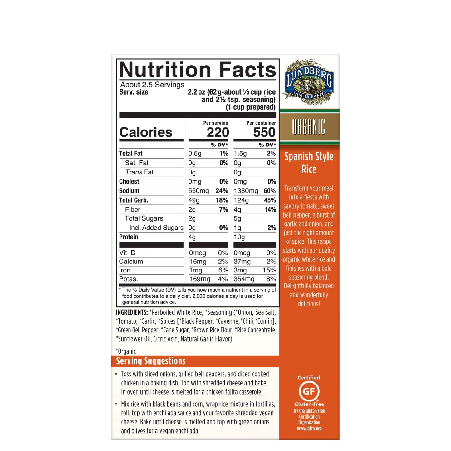 Lundberg Organic Spanish Rice Pilaf, 5.5 Oz (Pack Of 6), Gluten-Free, Vegan, 20 Minute Cook Time