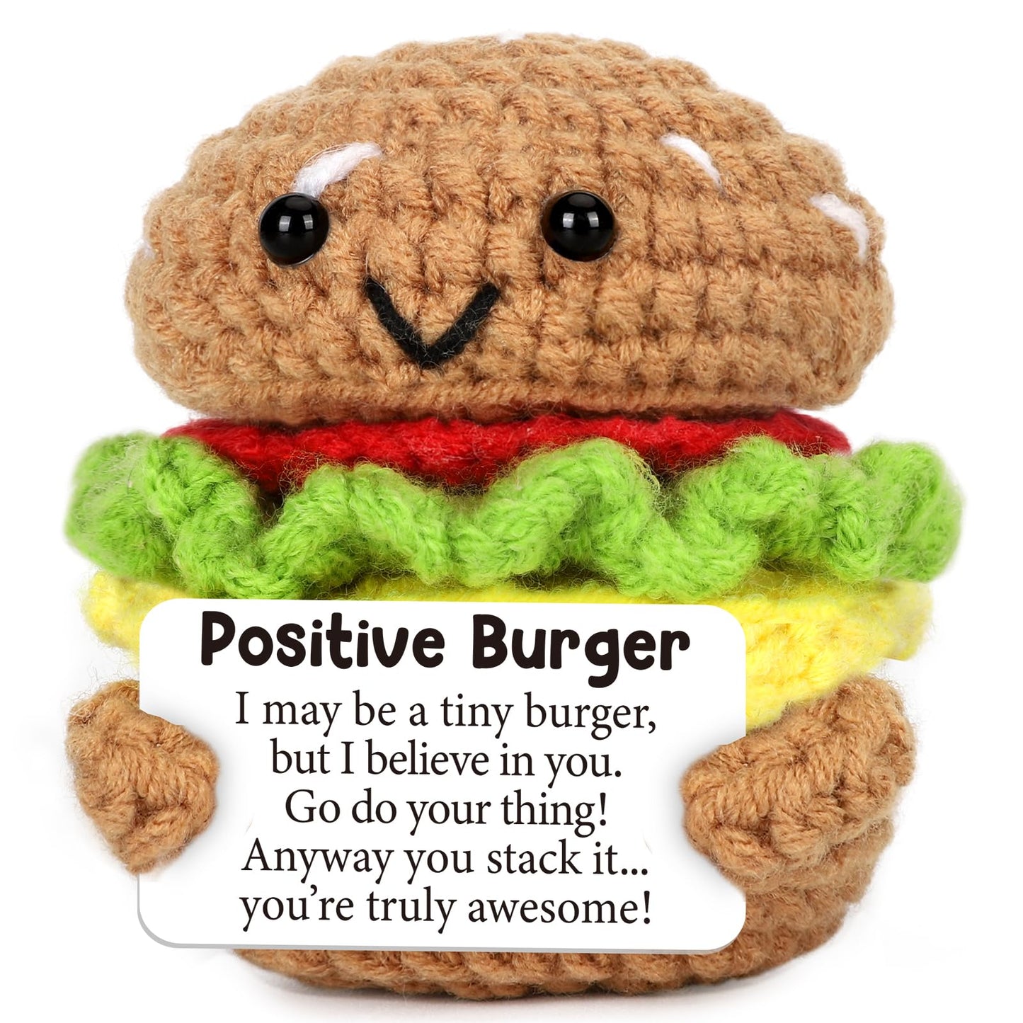AVBODA Mini Inspirational Positive Burger Cute Handmade Crochet Cheeseburger for Birthday Christmas Back to School Encouragement