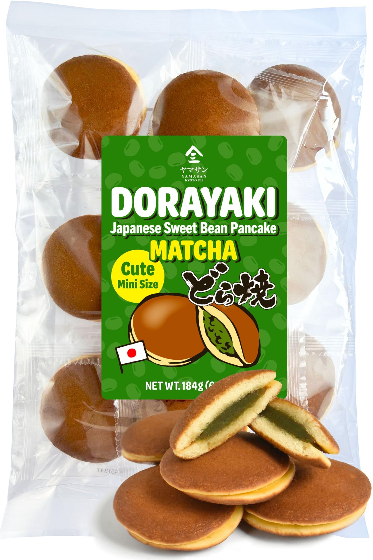 YAMASAN KYOTO UJI Dorayaki Japanese Matcha Sweet Bean Paste Pancake  Traditional Japanese Wagashi Sweets  Cute Mini Size  Matcha Candy  Individually Wrapped  Made in Japan 184g(6.49oz)