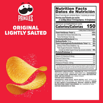 Pringles Potato Crisps Chips, Lunch Snacks, On-The-Go Snacks, Lightly Salted, 5.2oz Can (1 Can)