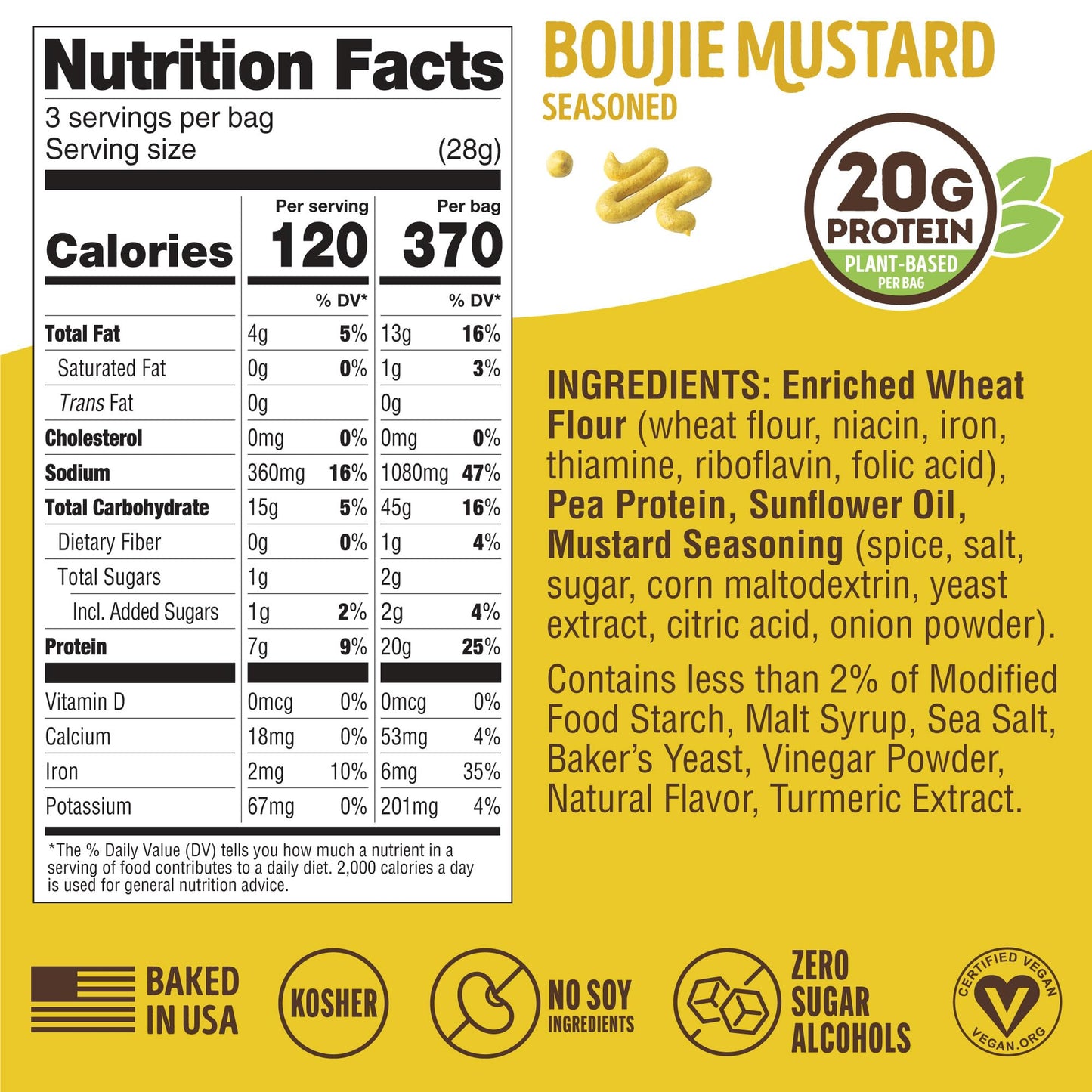 Lenny & Larrys Boujie Mustard FITZELS- Savory Pretzel Snacks Incredibly Tasty, High Protein, Salty, Vegan, Kosher 20 gs of Pla