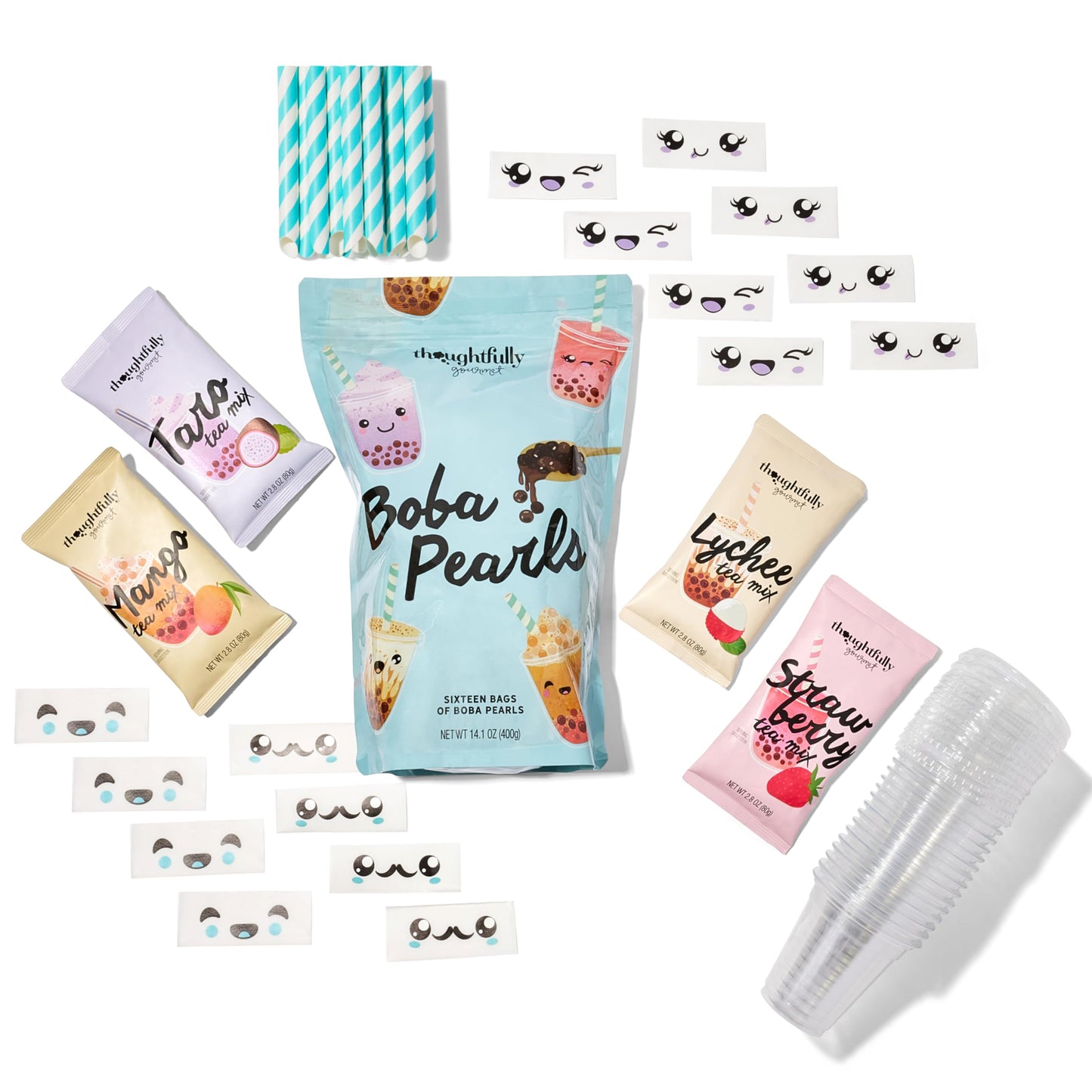 Thoughtfully Gourmet, Mini Boba Party Set, Makes 16 Tasting Portions Of Bubble Tea, Includes Mango, Taro, Strawberry &Lychee Fla