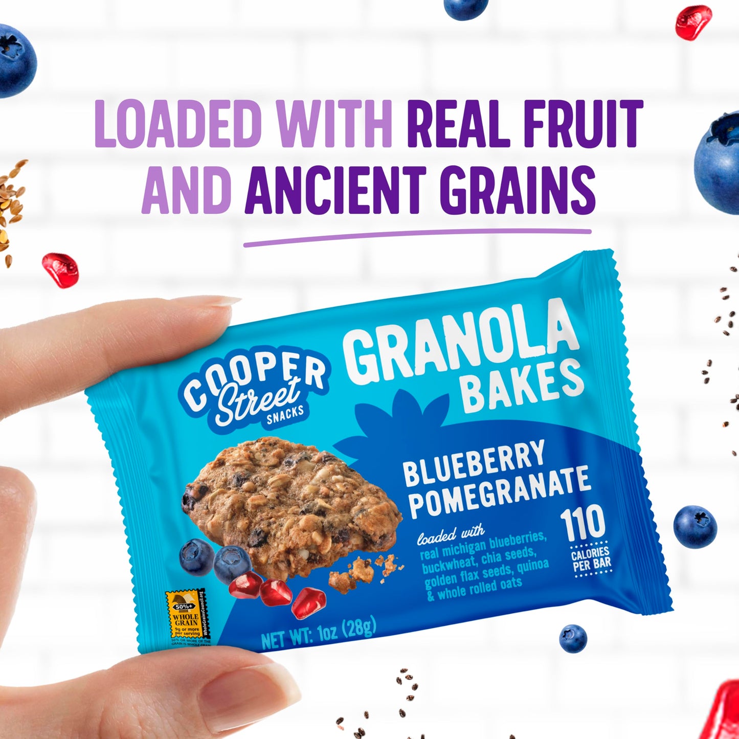 COOPER STREET Granola Bars - Chewy Blueberry Pomegranate Flavor, 30 Count, Individually Wrapped, Model 2730-GRNLA-BL POM-30CT-ASIN