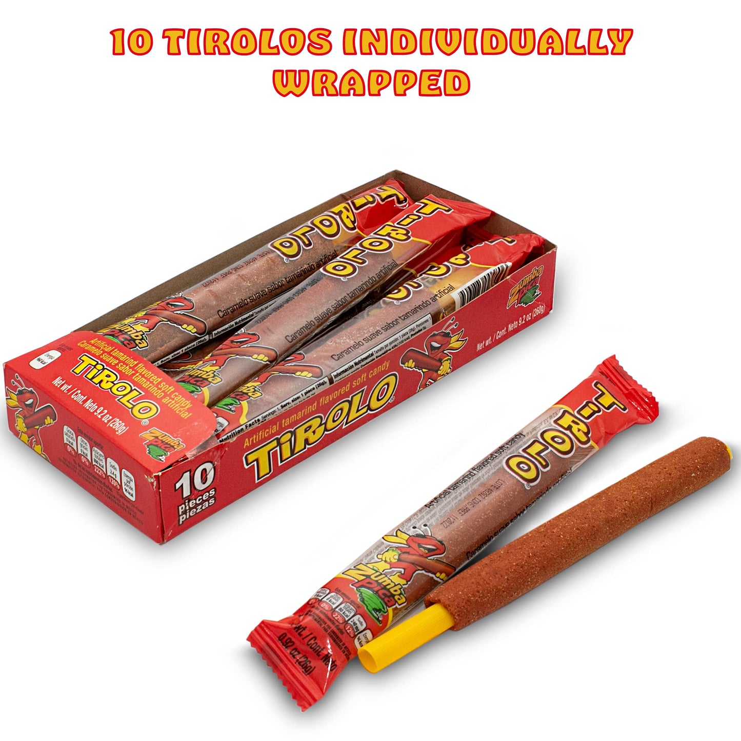 Zumba Pica Tamarind Candy Straws - 10 Count, 9.2 Ounce, Brown - Mexican Tamarindo