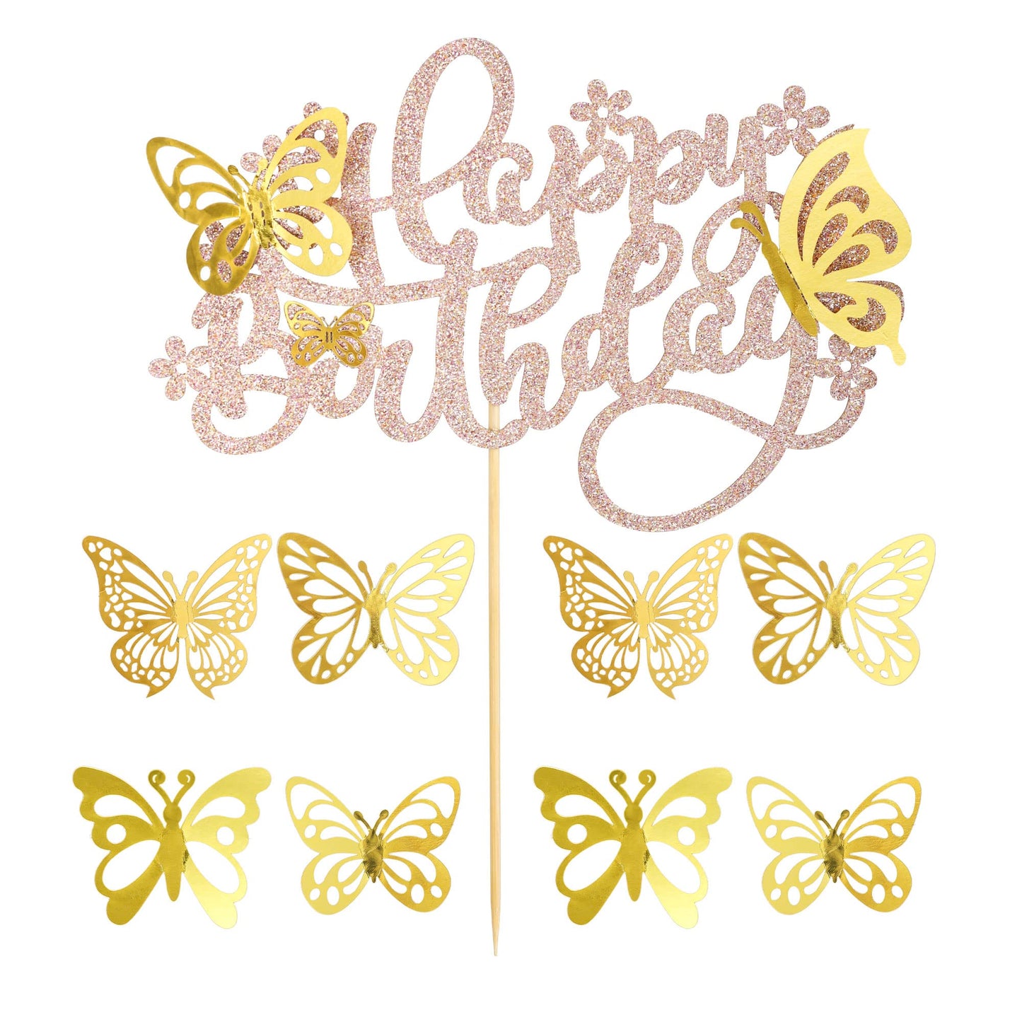 25Pcs Butterfly Cake Toppers Happy Birthday Cake Topper Gold 3D Butterfly Cupcake Topper For Girls Women'S Happy Birthday Cake T