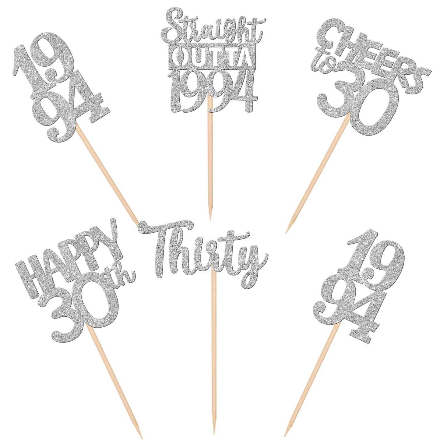 30Pcs 30Th Birthday Cupcake Toppers Glitter Thirty Happy 30Th Straight Outta 1994 Cupcake Picks For Cheers To 30 Years 30Th Birt