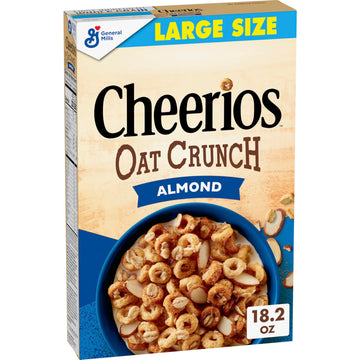 Cheerios Oat Crunch Almond Breakfast Cereal, Made with Whole Grain, Large Size, 18.2 oz
