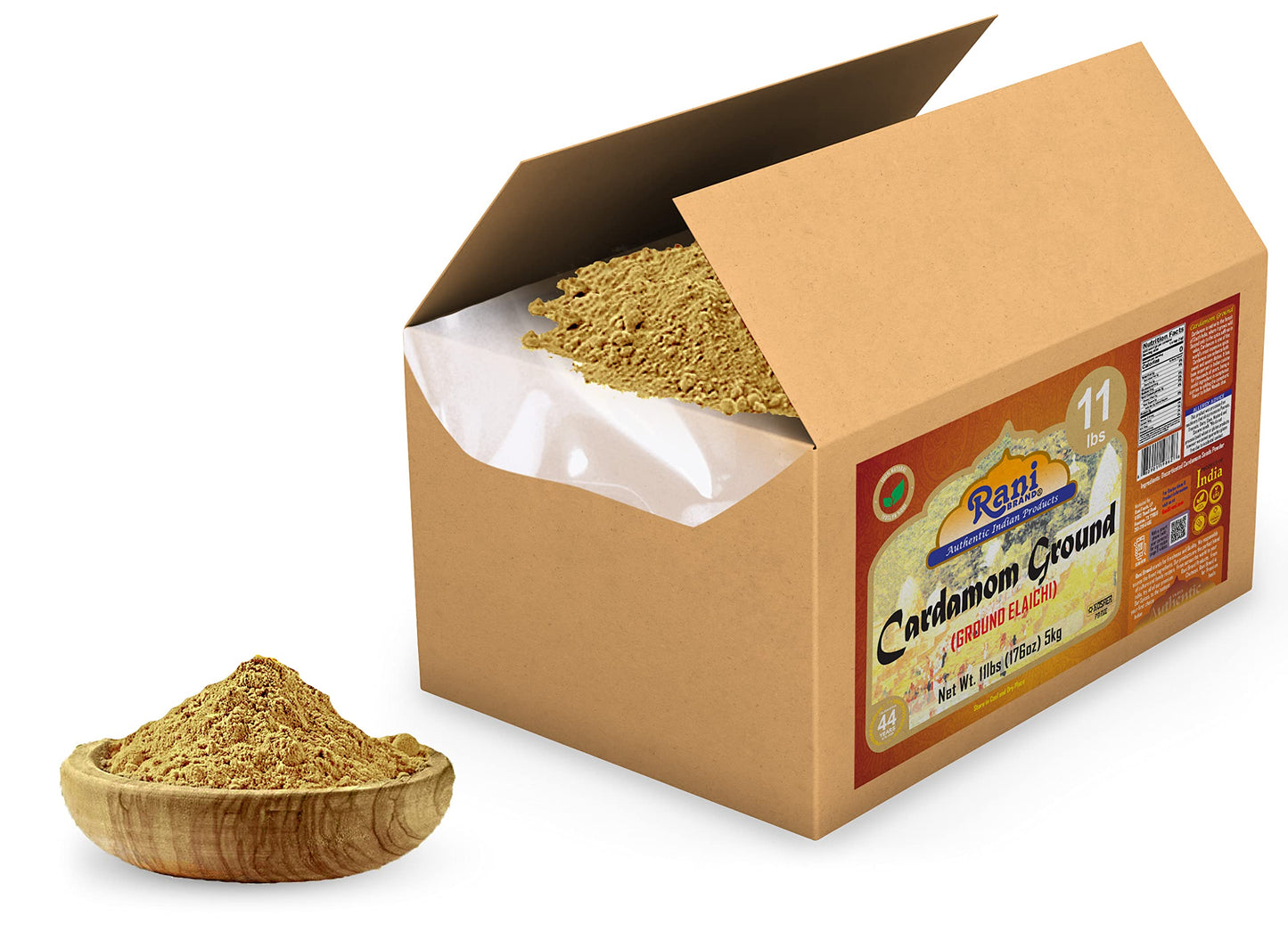 Rani Cardamom (Elachi) Ground, Powder Indian Spice 176Oz (11Lbs) 5Kg Bulk Box ~ All Natural | No Color Added | Gluten Friendly |