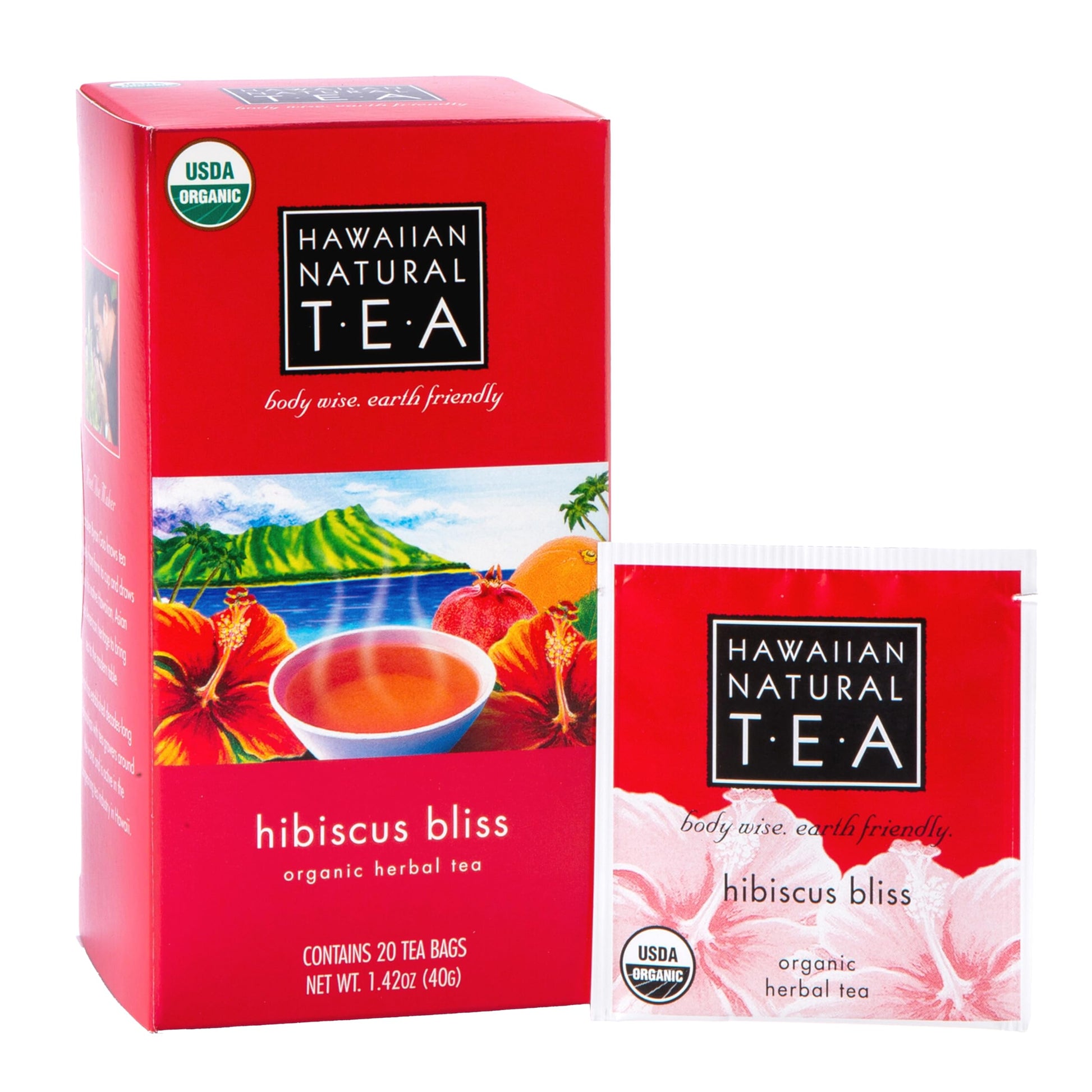 HAWAIIAN NATURAL T·E·A Organic Hibiscus Bliss Herbal Tea, Caffeine-Free, 20 Bags