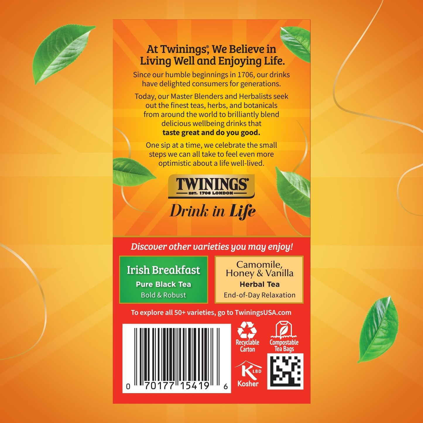 Twinings English Breakfast Black Tea Individually Wrapped Bags, 20 Count (Pack of 6), Flavourful, Robust, Caffeinated, Enjoy Hot