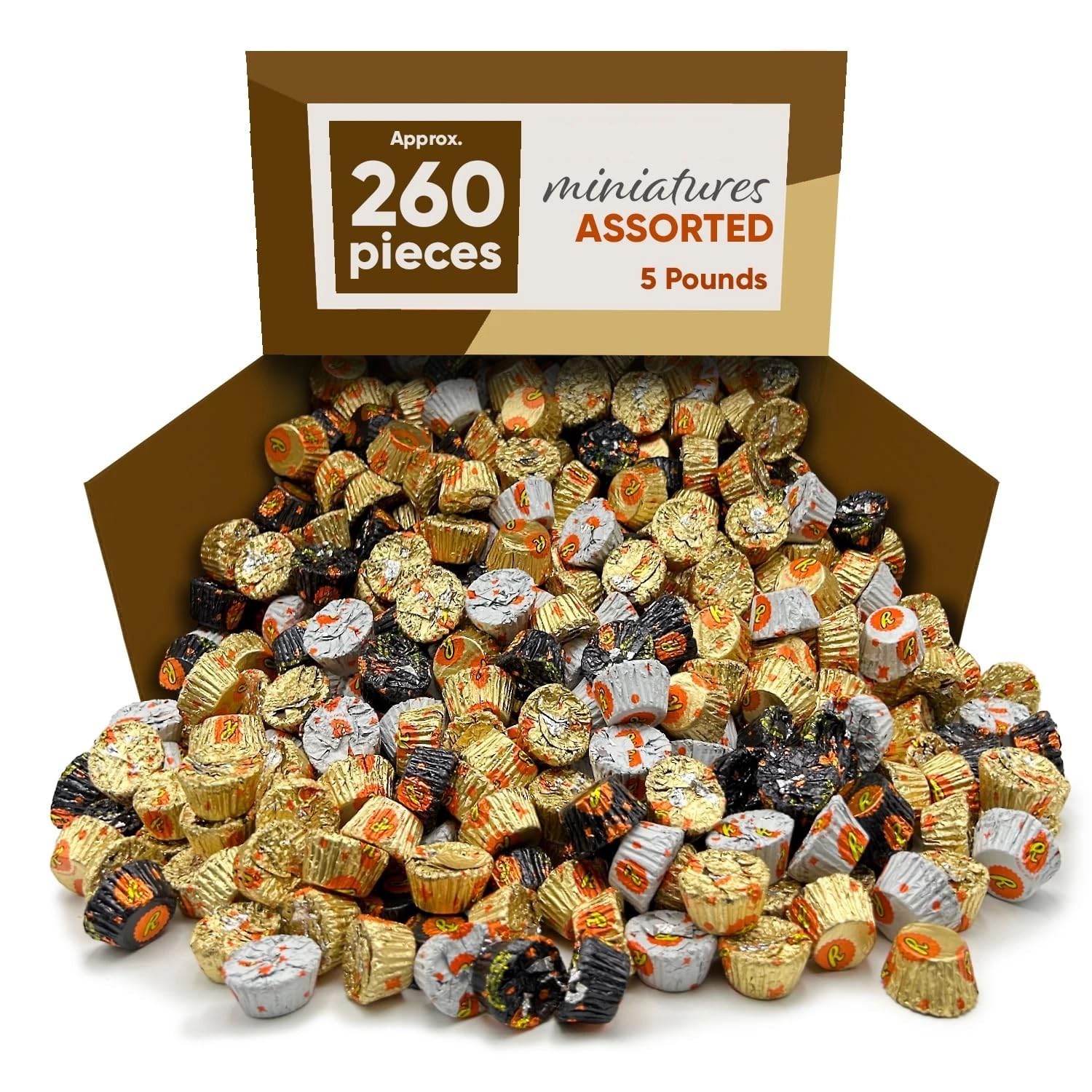 Reases Peanut Butter Cups Miniatures Assortment Bulk Chocolate Halloween Candy | Approx. 260 Pieces | 5 Pound Bag Special Release | Individually Wrapped Candy For Parties  Buffets  Gifts  And Treats