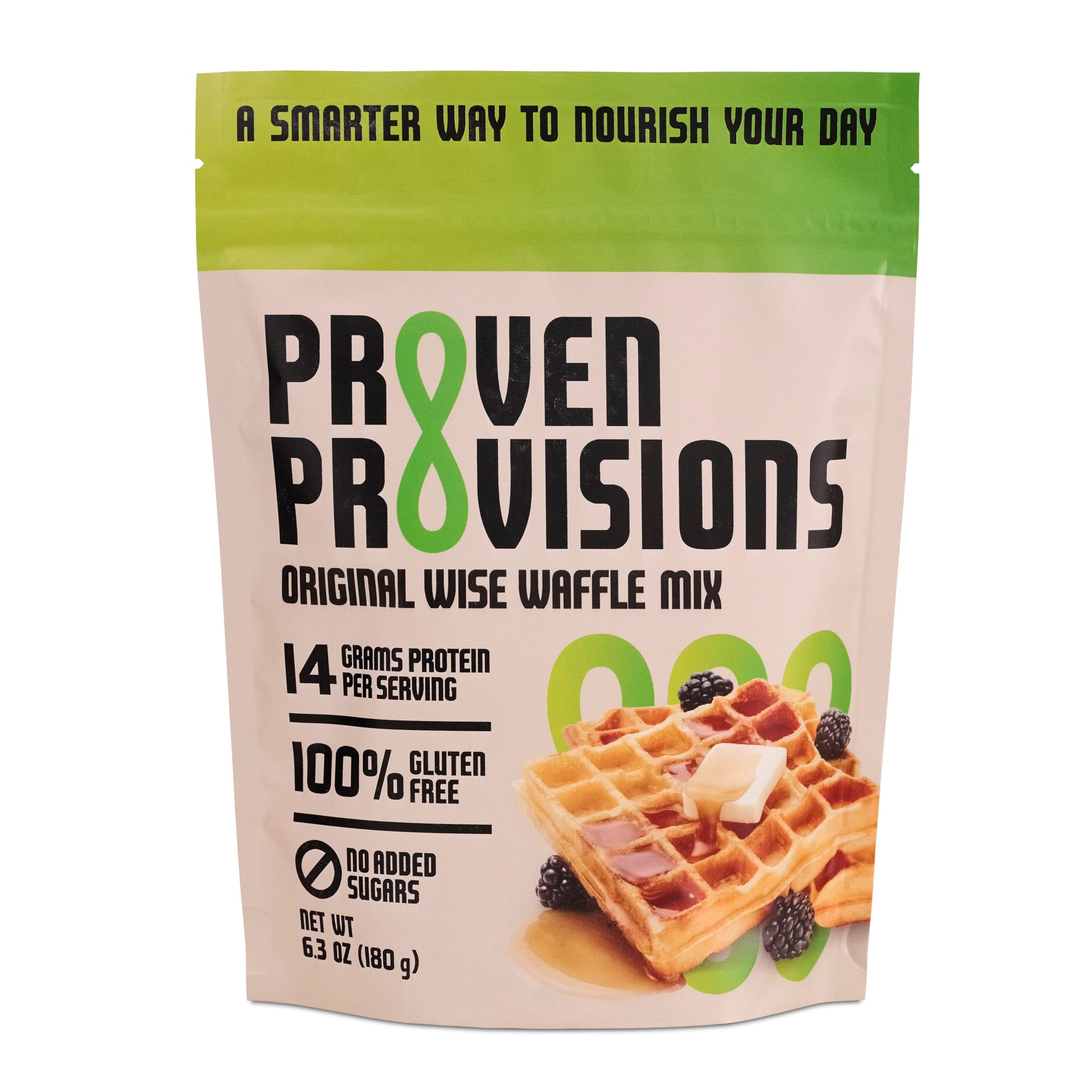 Proven Provisions - Original Wise Waffle Mix - High Protein, 14G Protein Per Serving, Gluten Free, No Added Sugars, 6.3OZ (180G)