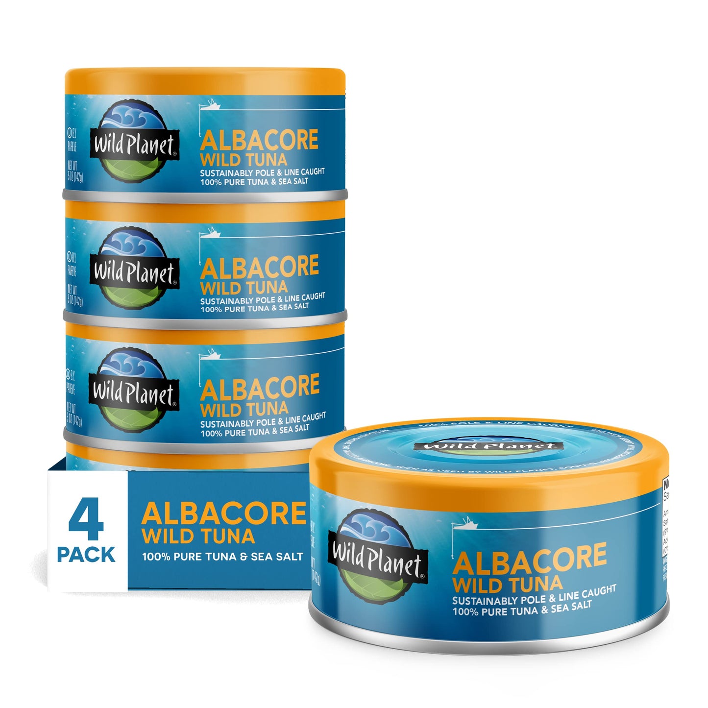 Wild Planet Albacore Wild Tuna, Sea Salt, Canned Tuna, Sustainably Wild-Caught, Pole & Line, 5 Ounce (Pack of 4), Packaging May 