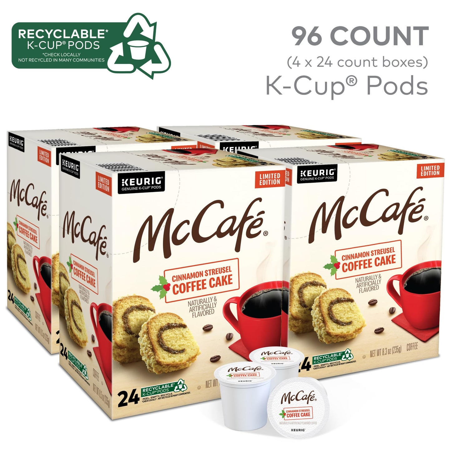 Mccafe Cinnamon Streusel Coffee Cake Coffee, Keurig Single Serve K-Cup Pods, 96 Count