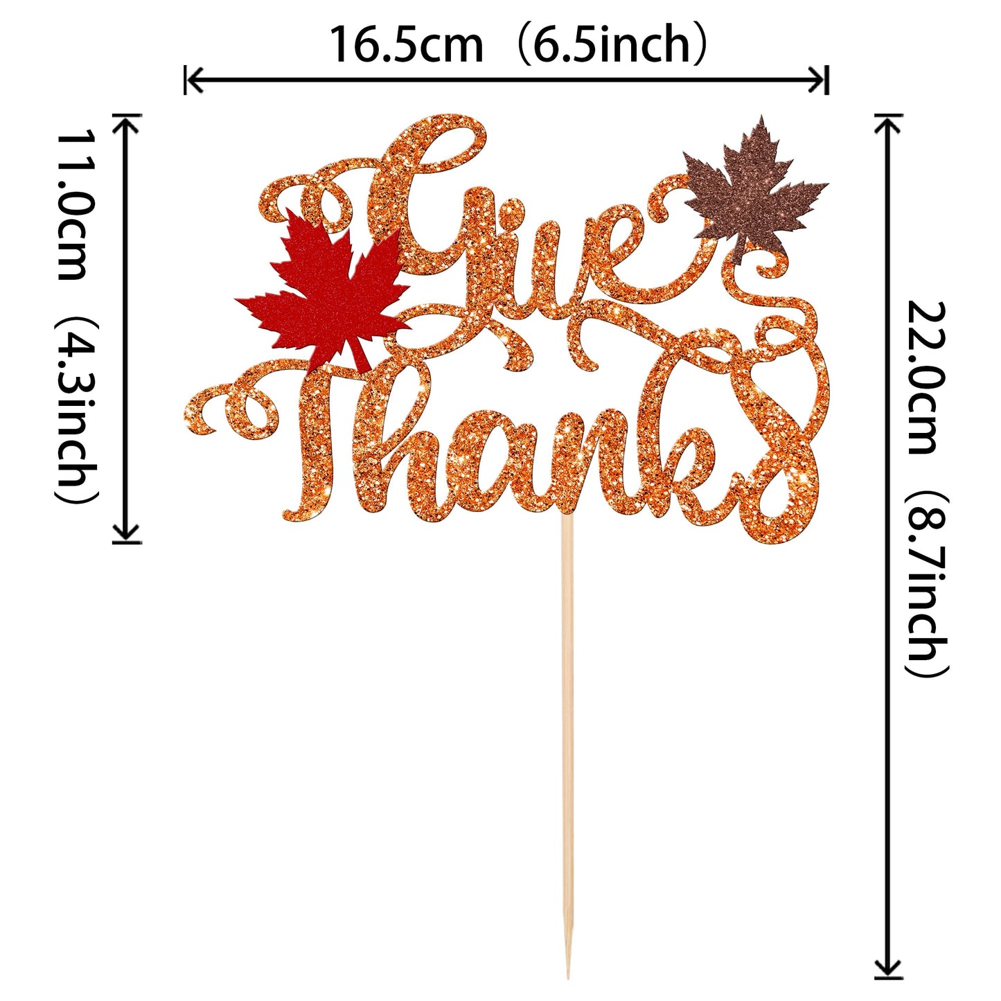 1 Pcs Give Thanks Cake Topper Glitter Maple Leaves Autumn Happy Thanksgiving Cake Pick Fall Harvest Thankful Grateful Blessed Ca