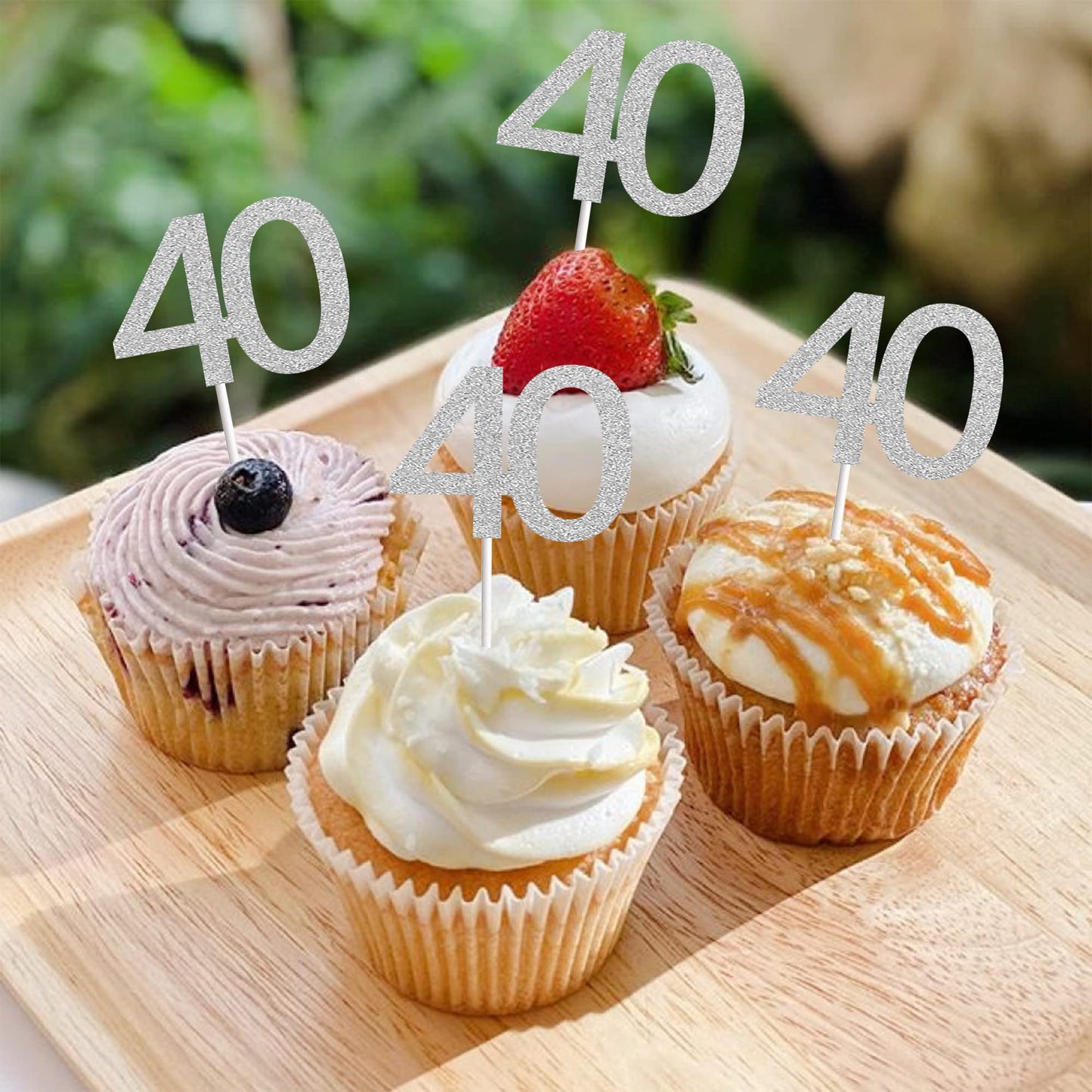 Sumerk 24Pcs 40 Cupcake Toppers Silver Glitter 40Th Birthday Cupcake Picks Anniversary Party Decorations