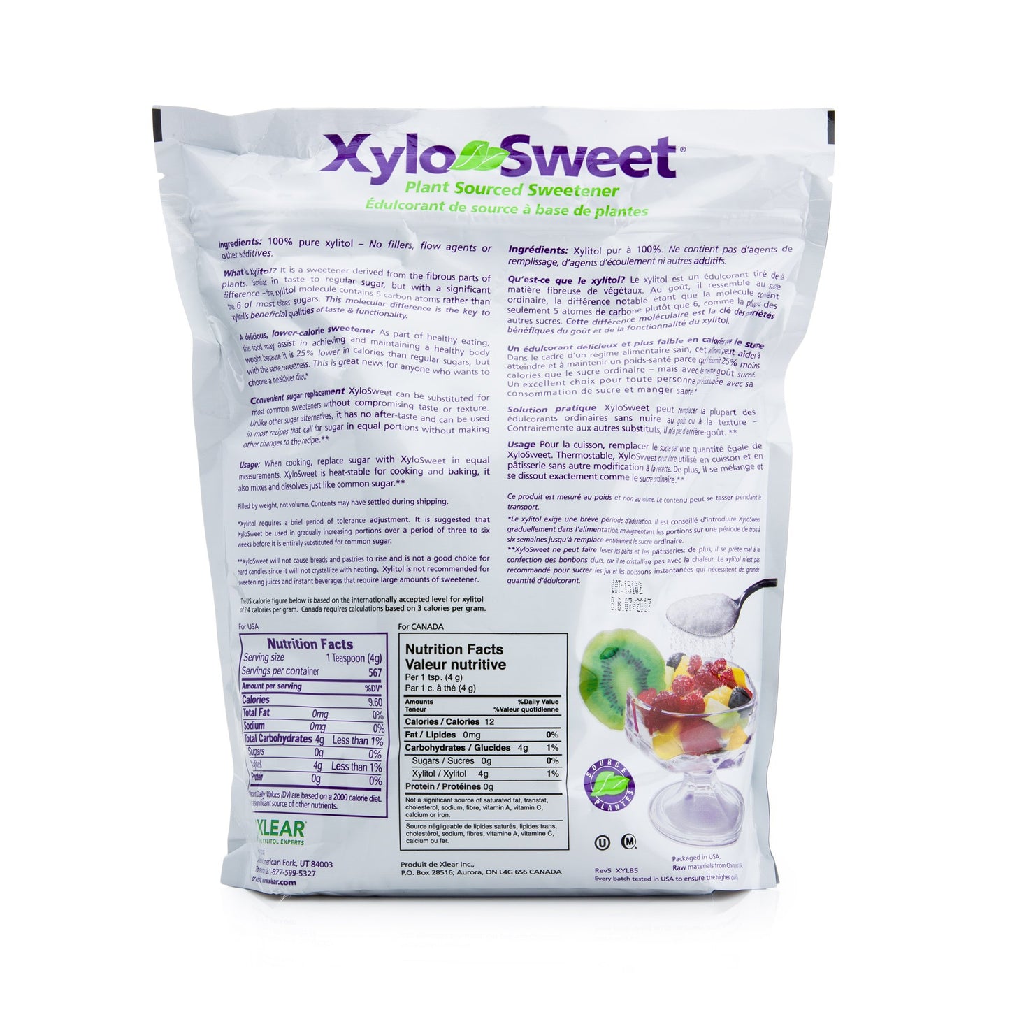 Xlear XyloSweet Plant Sourced Xylitol Sweetener - Pure Natural Sugar Substitute, Granules, Non-GMO, Gluten-Free, 5 Pound Bag (Pa