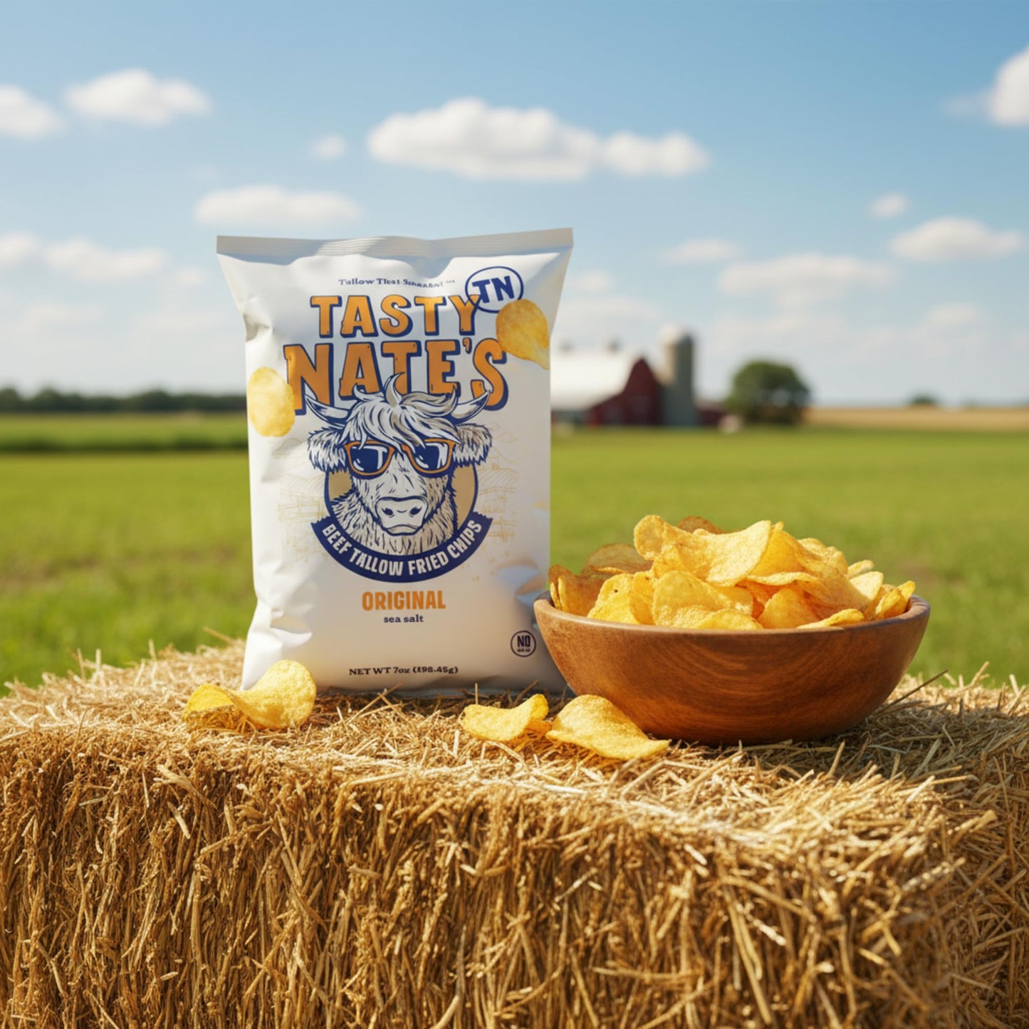 TASTY NATES Beef Tallow Potato Chips - Original Sea Salt, 7oz Pack of 2, Seed Oil Free, Paleo Snacks