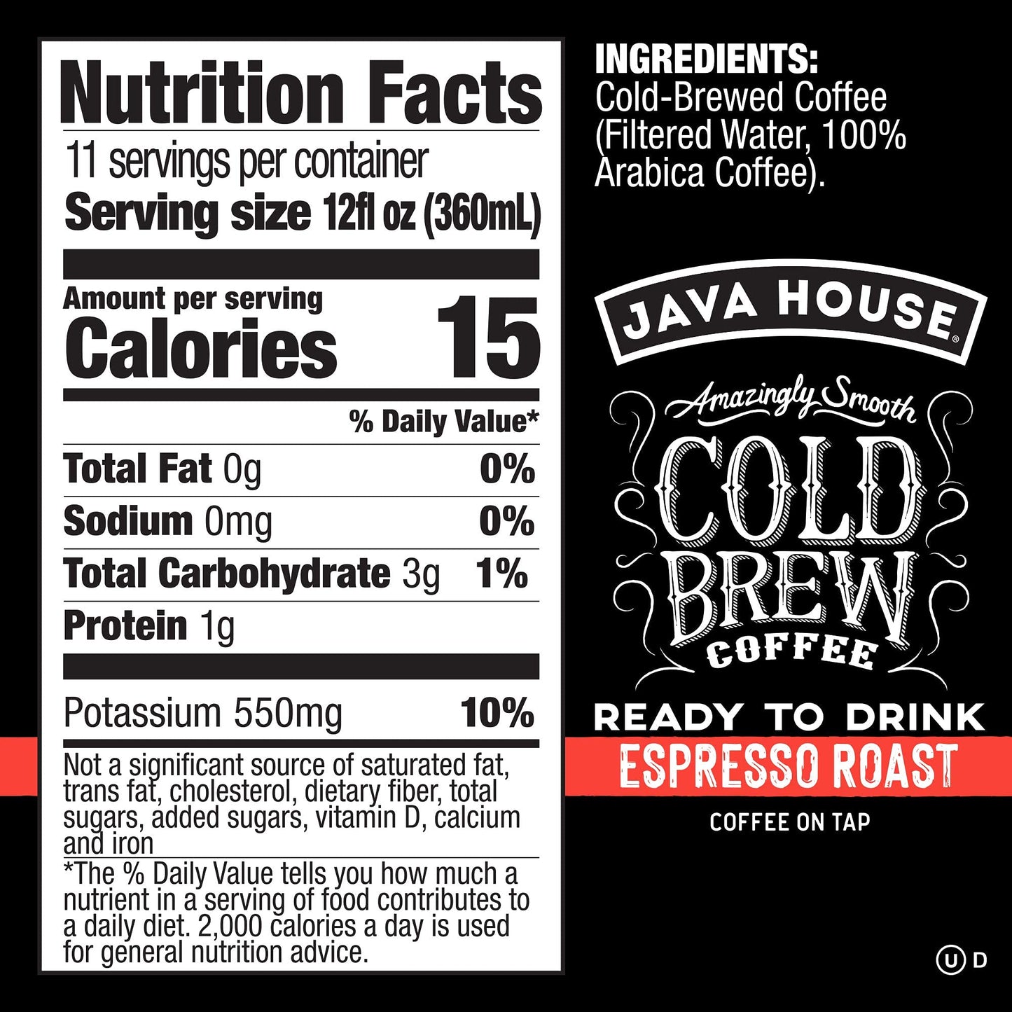 Java House Dark Roast Liquid Cold Brew Coffee On Tap, Espresso, 128 Fl Oz