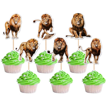 36 PCS Prairie Lion Cupcake Picks - Jungle Safari Animal Decor - Lion Cupcake Toppers - Baby Shower Birthday Party Cake Decorati