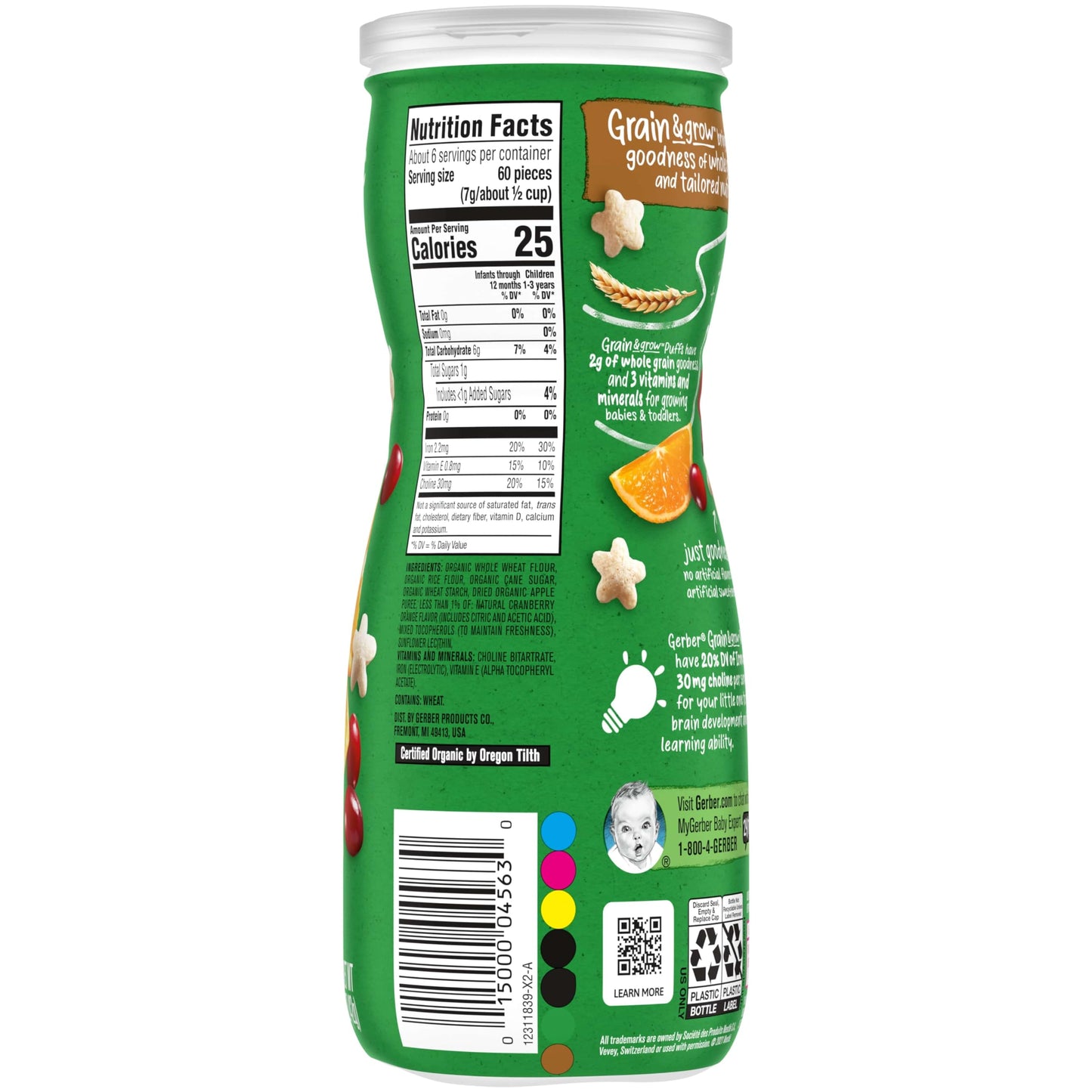 Gerber Baby Snacks Organic Puffs, Cranberry Orange, 1.48 Ounce (Pack Of 6)