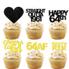 18pcs Black Gold Glitter Dessert Cupcake Pick for Straight Outta 1961 Cheer to 64 Years Old Theme Decor Supplies Happy 64th Birt