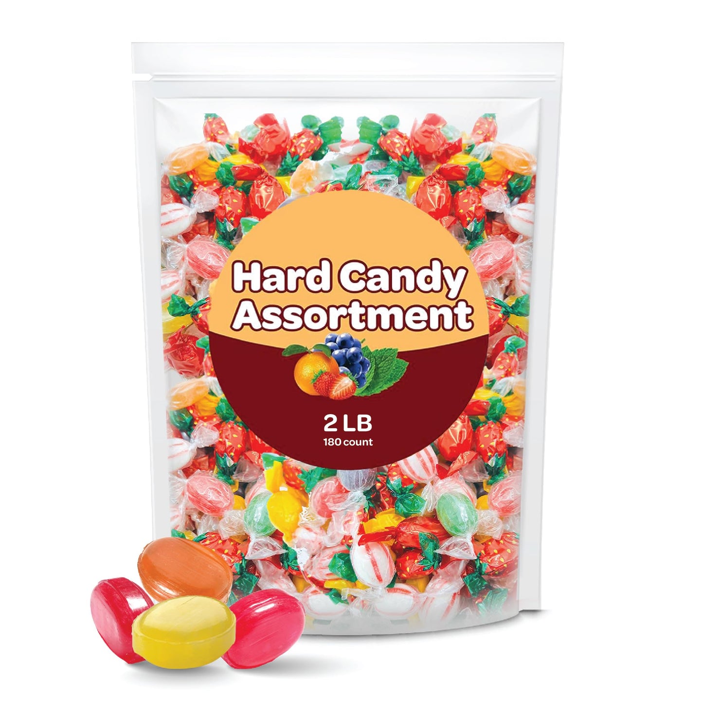 Old-School Hard Candy Assortment - Bulk Pack 2 Pounds - Cinnamon, Strawberry, Peppermint, Butterscotch, Fruit Flavors
