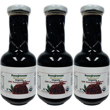 100% Organic Pomegranate Molasses 12.35 Oz Glass Bottle,(3 Pack) No Sugar Added, Vegan, NON GMO, Gluten Free and Kosher