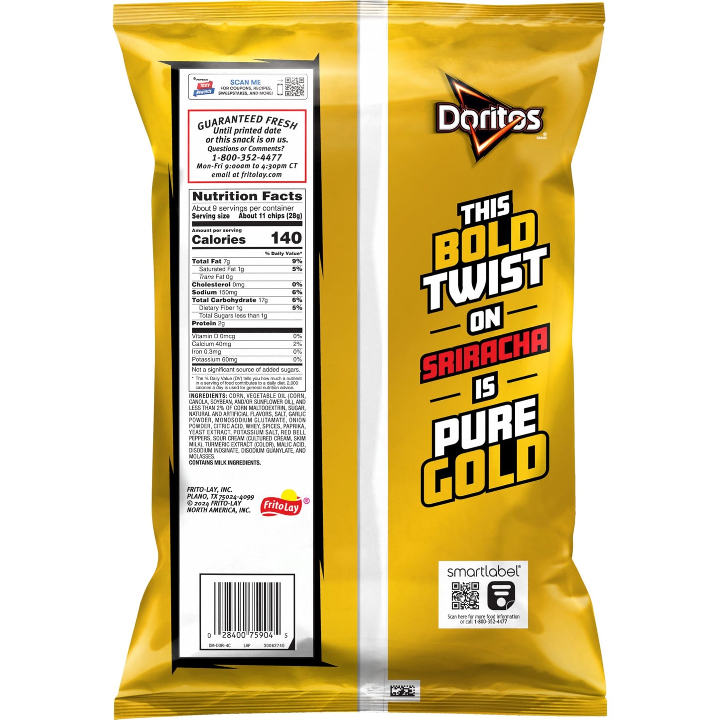 Doritos Tortilla Chips  Golden Sriracha  9.25 oz Bag