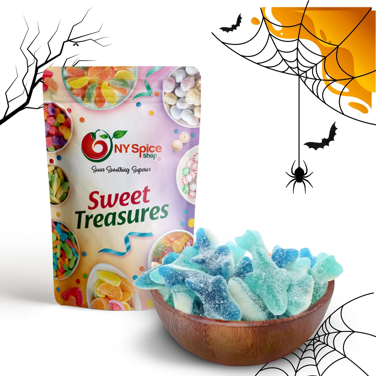 NY Spice Shop Sour Shark Gummies - Blue Shark Bulk Candy - 1 Pound Gummy Snacks - Ideal for Parties