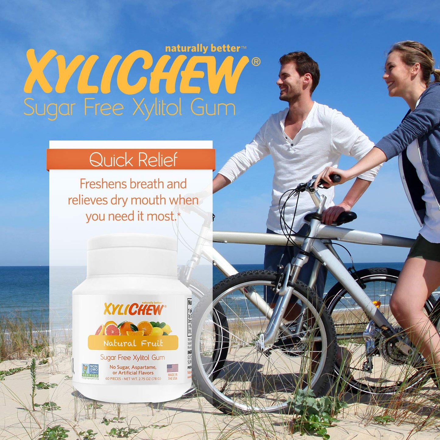 Xylichew Xylitol Chewing Gum - Sugar Free, Non GMO, Gluten Free - 240 Count (60 Count Pack of 4)
