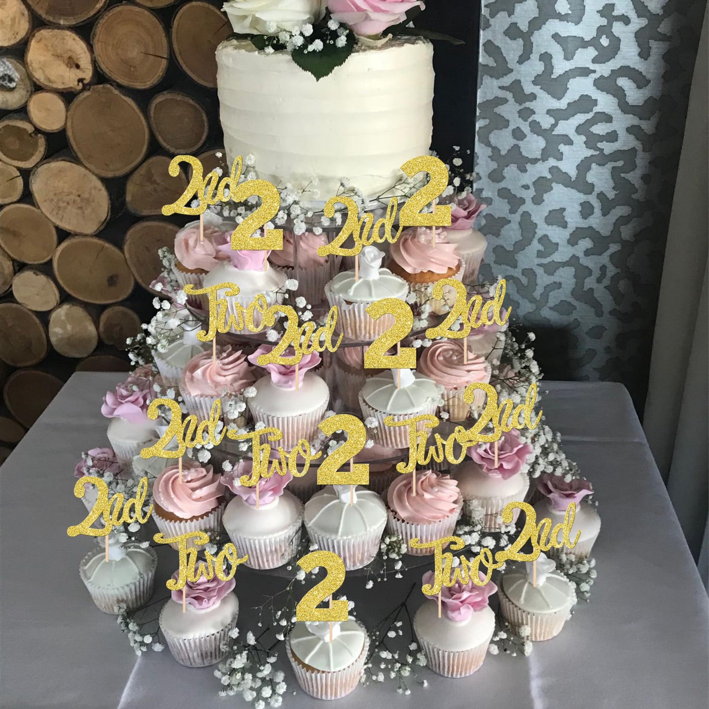 24 Pcs 2Nd Birthday Cupcake Toppers Glitter Second Birthday Two Cupcake Picks Number 2 Cake Toppers For Baby Shower Kids 2Nd Bir