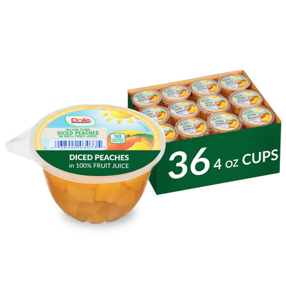 Dole Fruit Bowls Diced Peaches in 100% Juice Snacks, 4oz 36 Total Cups, Gluten & Dairy Free, Bulk Lunch Snacks for Kids & Adults