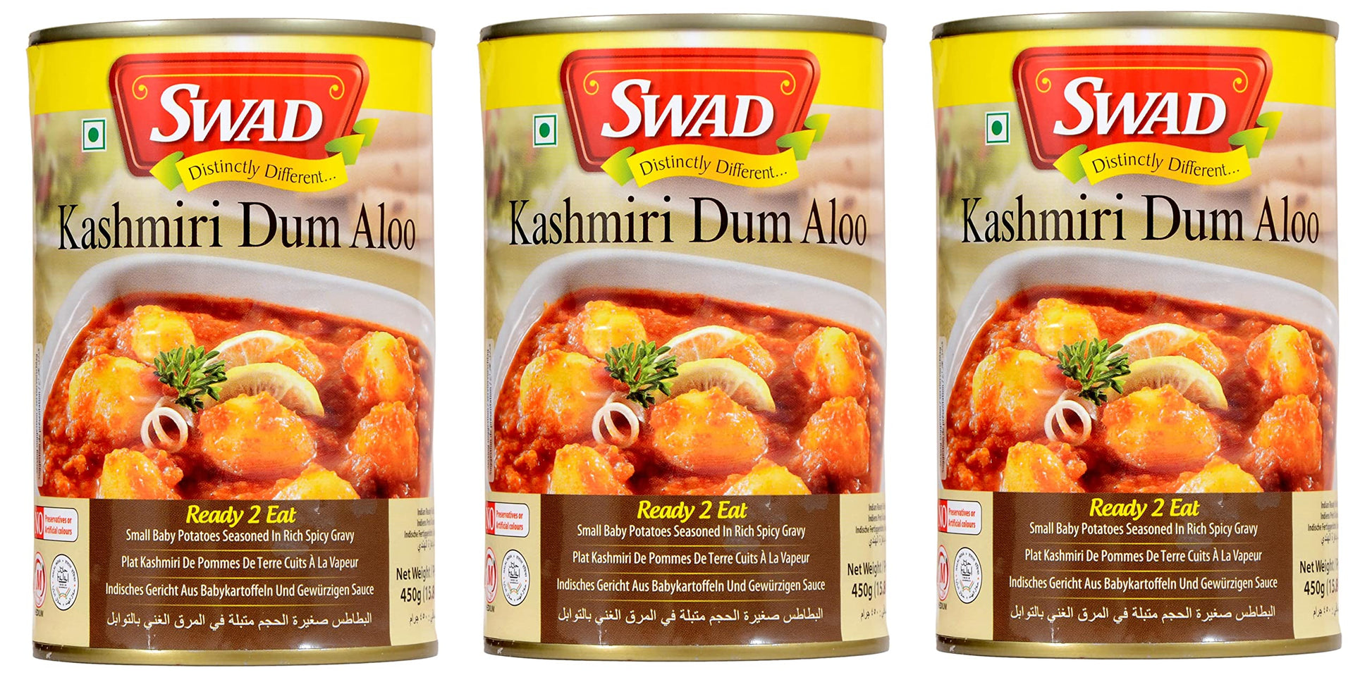 Swad Ready To Eat Kashmiri Dum Aloo Instant Mix Vegetarian Heat & Eat With No Added Preservative - 450 Grams (Pack Of 3)