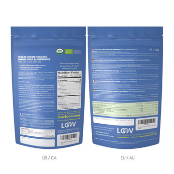 Loov Wild Organic Dried Blueberries, No Added Sugar, No Added Oil, 4 Ounces, Freeze Dried Blueberries Organic From Nordic Forest