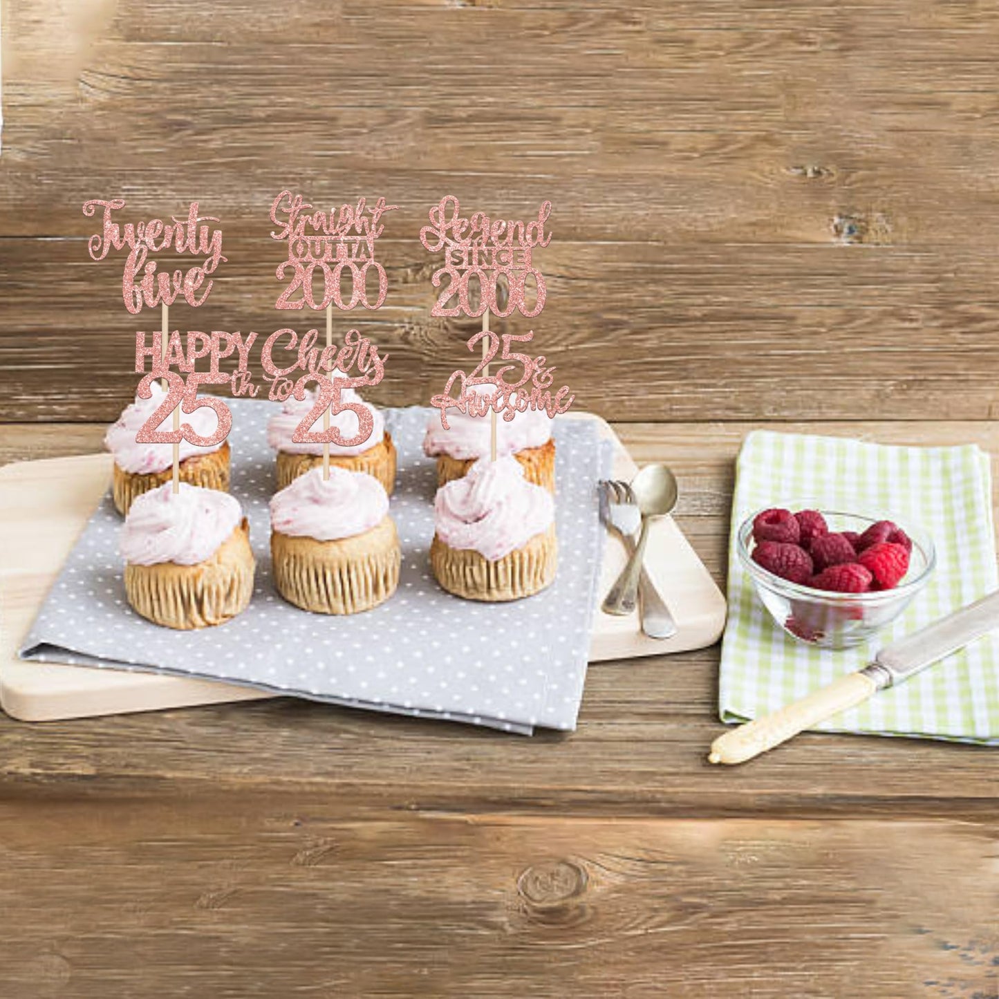 24Pcs Rose Gold Happy 25Th Birthday Cupcake Toppers Twenty Five Straight Outta 2000 Cupcake Picks Cheers To 25 Lengend Since 200