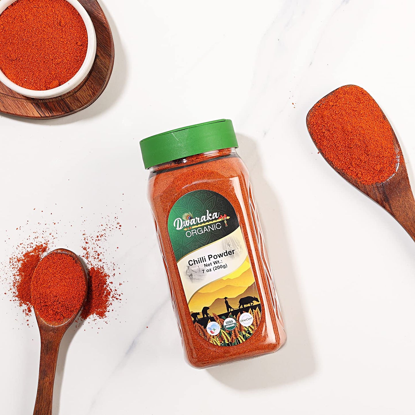 DWARAKA Organic Chili Powder - Non-GMO, All Natural, 7oz