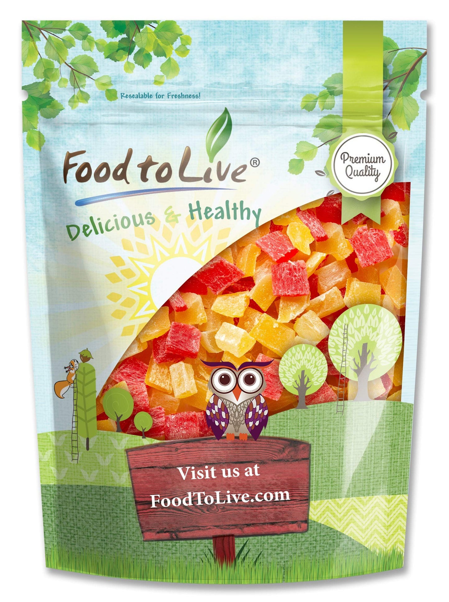 Food to Live Diced Fruits Mix, 4 Ounces - Contains Dreid and Diced Mango, Pineapple, Papaya. Sweetened, Unsulfured, Candied Vega
