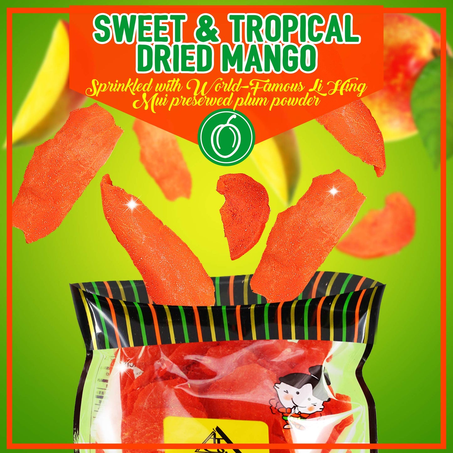 Asia Trans Li Hing Mui Dried Mango | Hawaiian Favorite | Naturally Sweet Dried Fruit Candy with Asian Plum Powder (Pack of 2)