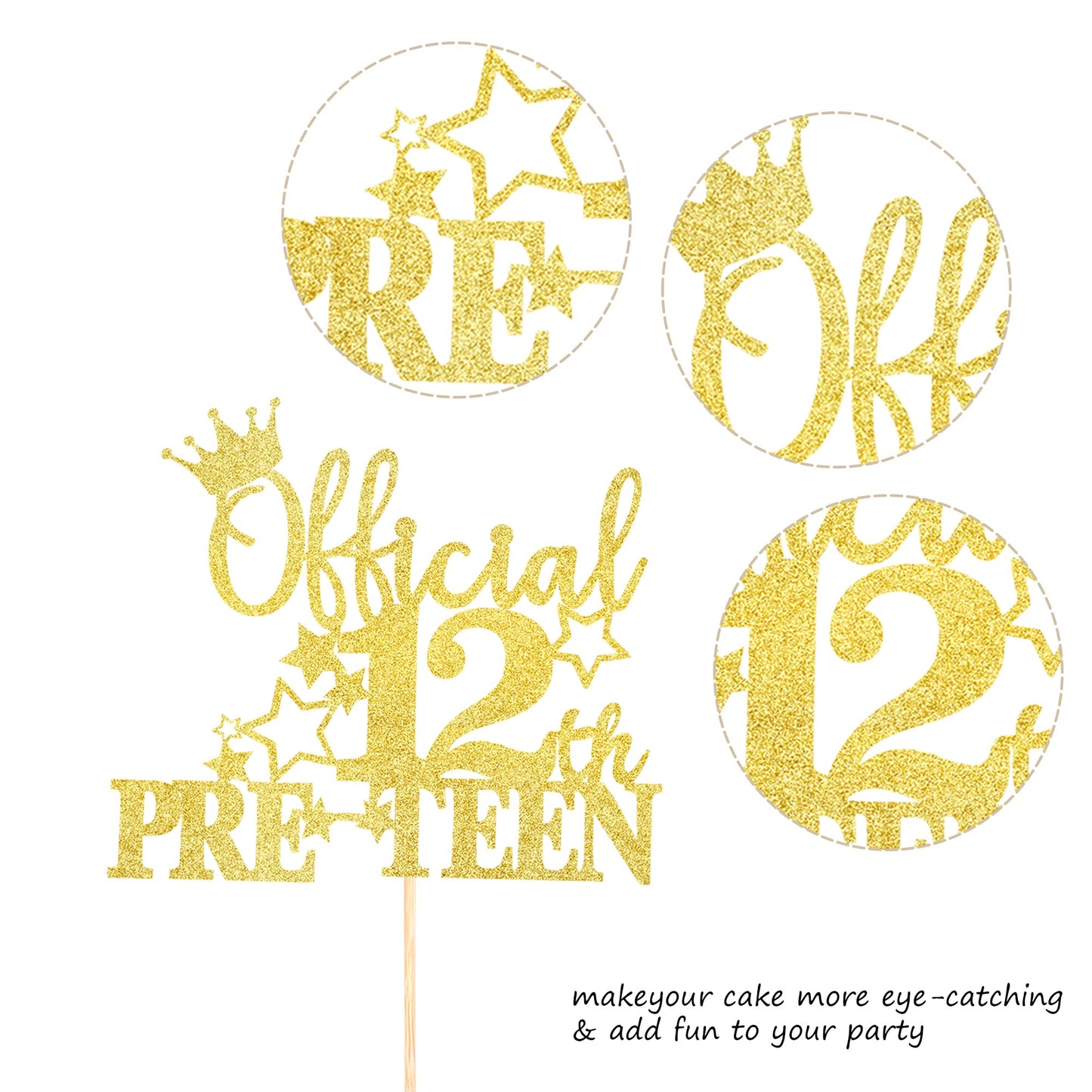 YCTHUNFISH 12th Birthday Cake Topper Glitter Paper Decoration Small 12th-Gold
