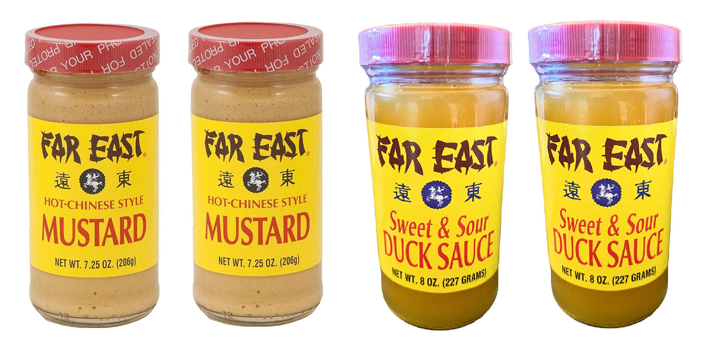 Hot Chinese Mustard and Chinese Duck Sauce Sets (2 Mustard, 2 Duck Sauce, 8 Chopsticks)