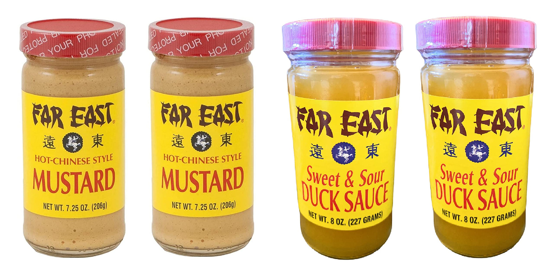 Hot Chinese Mustard and Chinese Duck Sauce Sets (2 Mustard, 2 Duck Sauce, 8 Chopsticks)