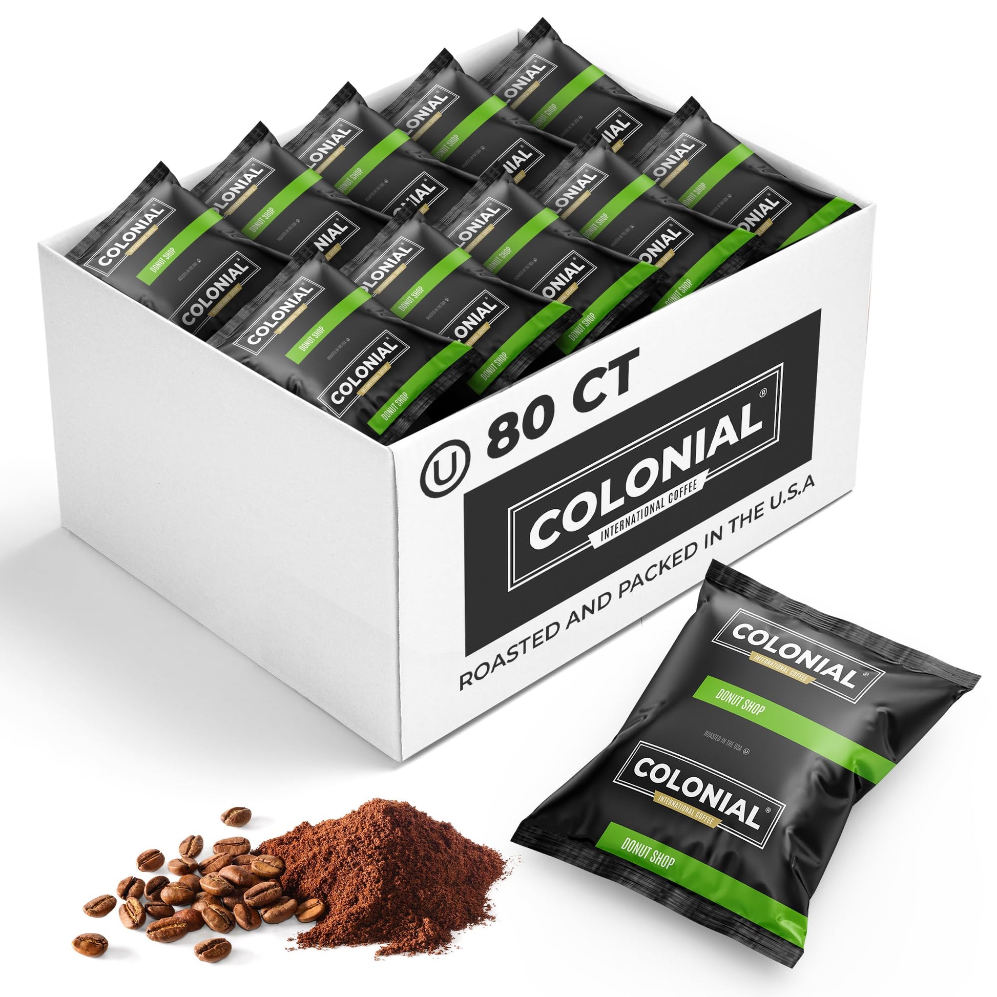 Colonial Coffee 80 Count Single Pot Coffee Packets - 100% Arabica Donut Shop Medium Roast | Pre-Measured Frac Packs for 12 Cup M