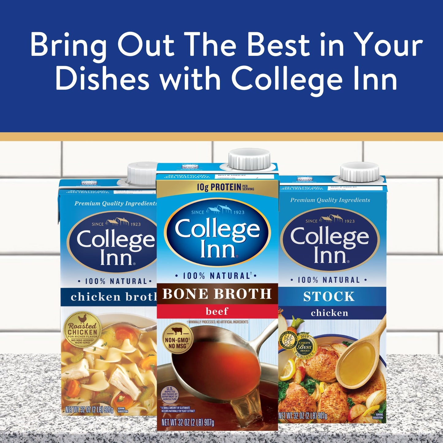 College Inn Chicken Bone Broth, Reduced Sodium, 32 Fl Oz, Pack of 12